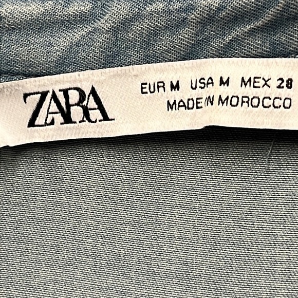 ZARA Denim Chambray V-Neck Tab SLV Tencel Casual Boho Office Boyfriend Shirt M - Picture 4 of 16